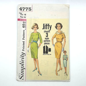Simplicity Vintage 1960's Pattern #4775 Women's Sheath‎ Dress Size 16